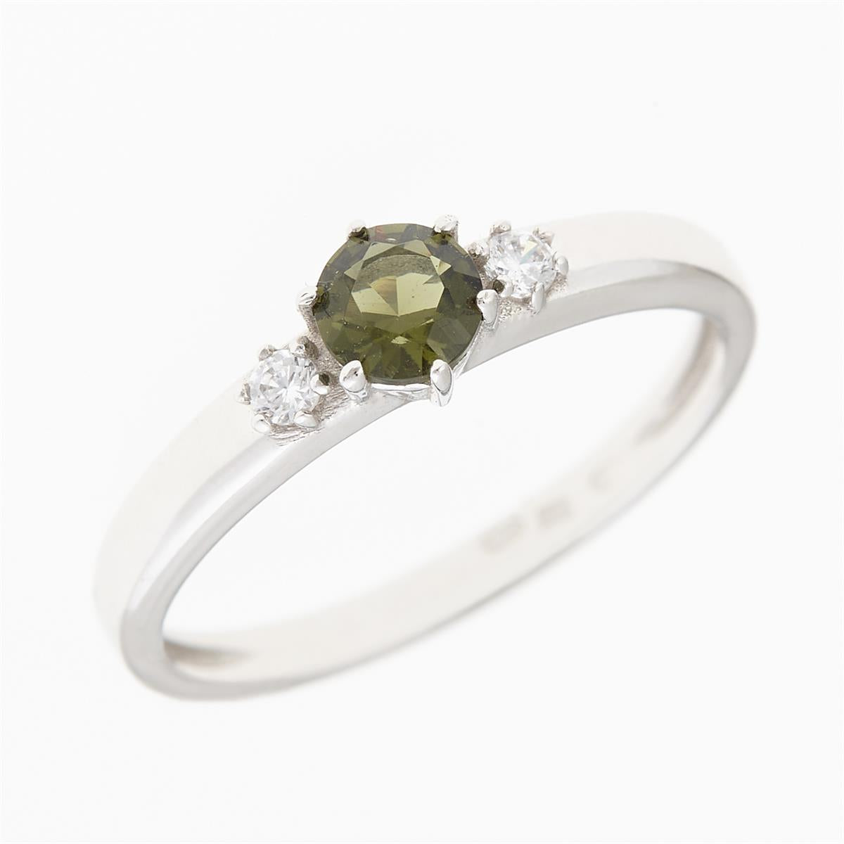 Golden ring with moldavite and zirconia 3220