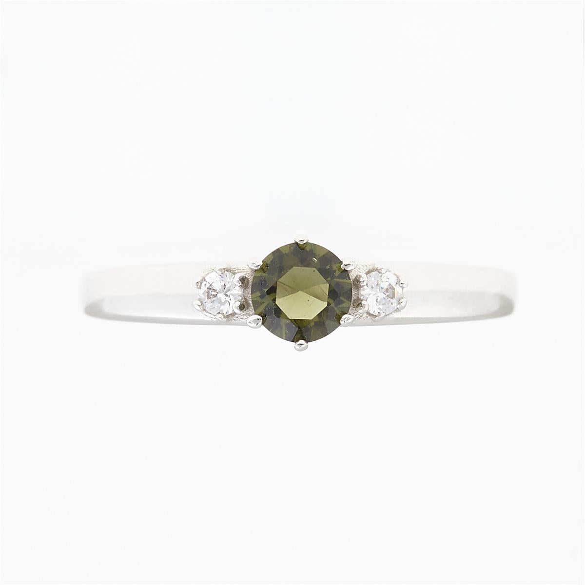 Golden ring with moldavite and zirconia 3220