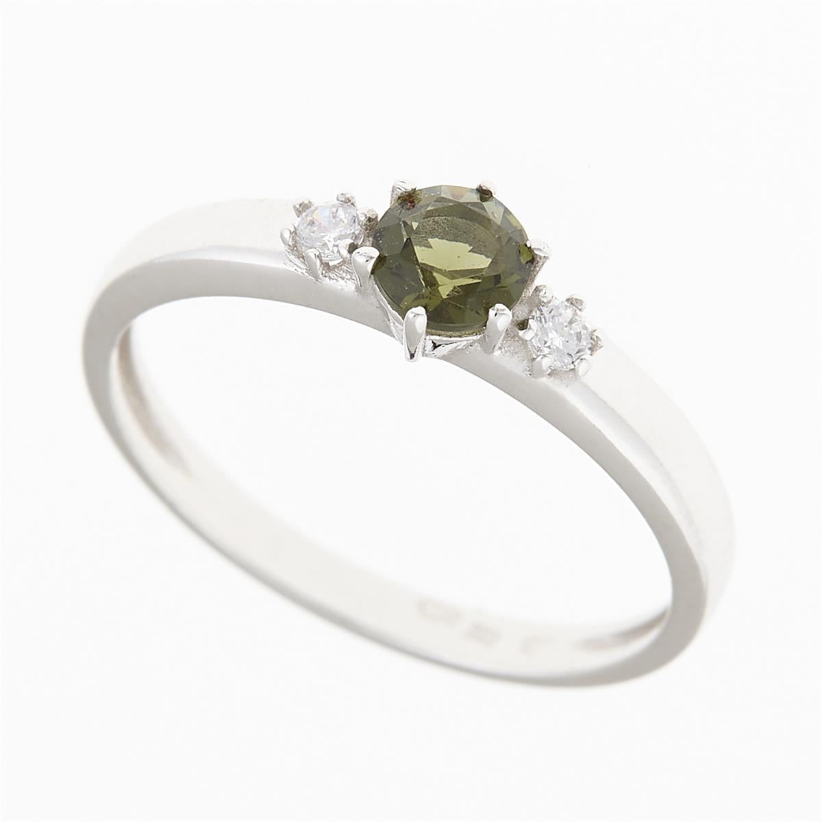Golden ring with moldavite and zirconia 3220