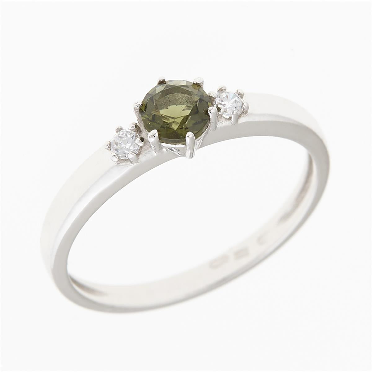 Golden ring with moldavite and zirconia 3220