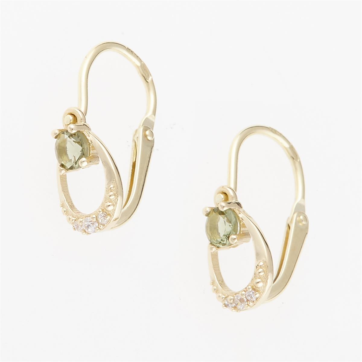 Golden children's earrings with moldavites and zirconia 07-5