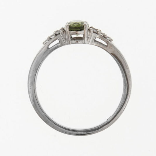 Anello d'oro con moldavite  e diamanti 3042WG