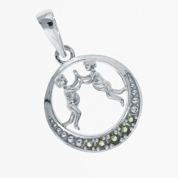 Segno zodiacale in argento con moldaviti  – Gemini
