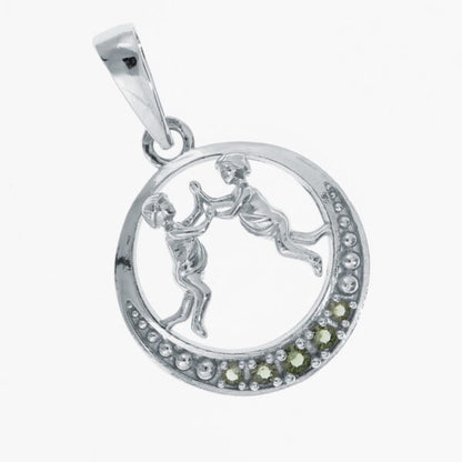 Segno zodiacale in argento con moldaviti  – Gemini