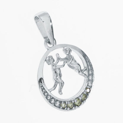 Segno zodiacale in argento con moldaviti  – Gemini