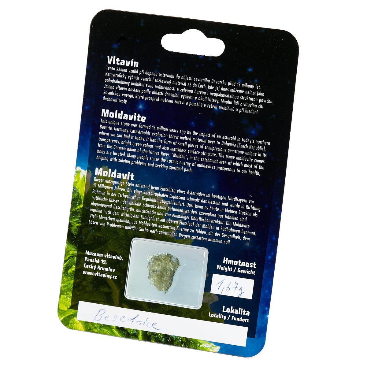 Natural moldavite in blister