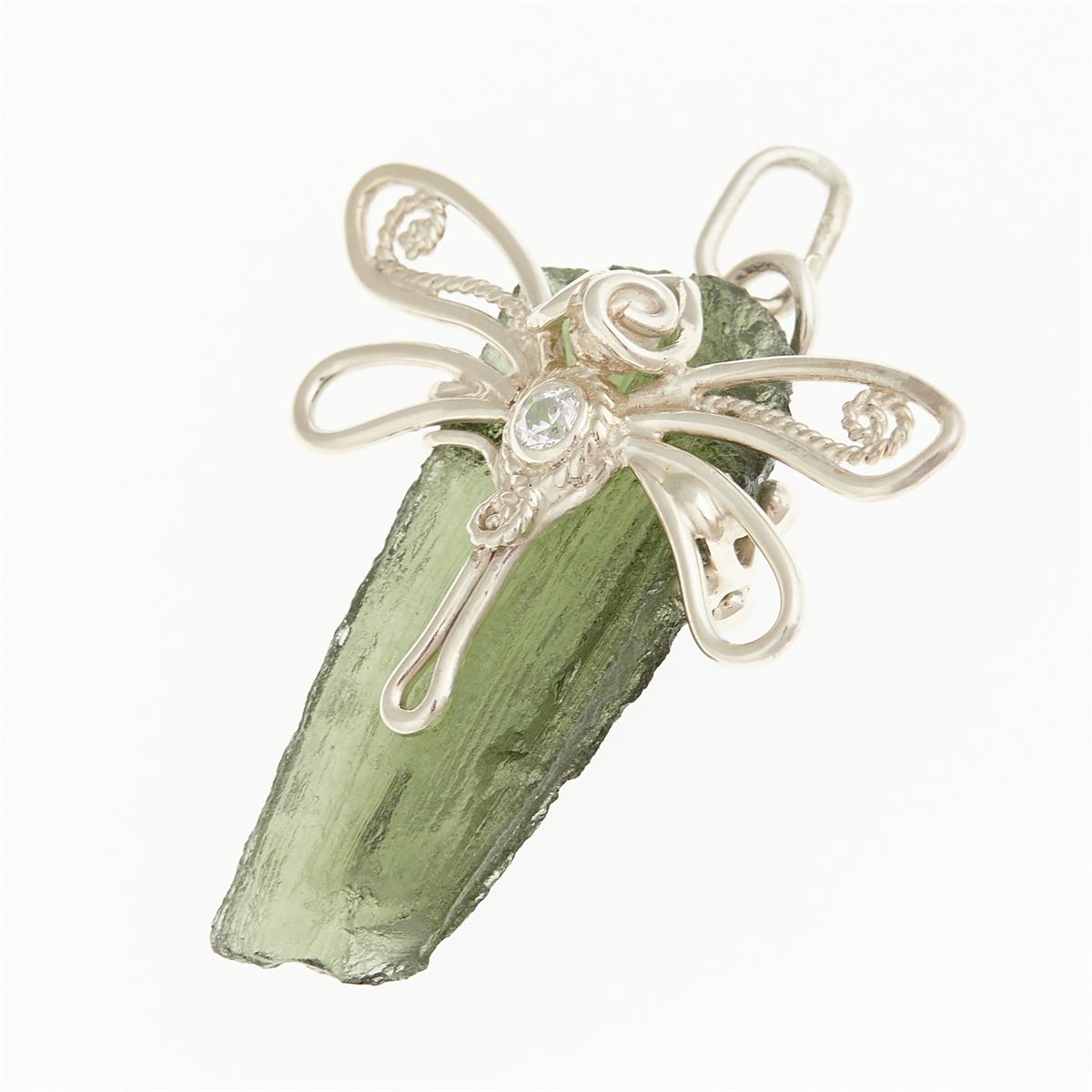 Silver pendant with moldavite and zirconia - dragonfly DR10412