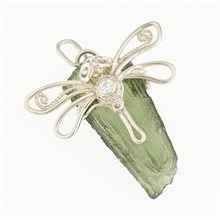 Ciondolo in argento con moldavite e zirconi - libellula DR10412