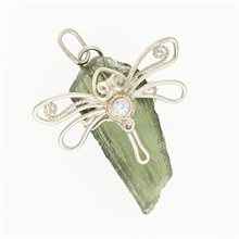 Ciondolo in argento con moldavite e zirconi - libellula DR10412