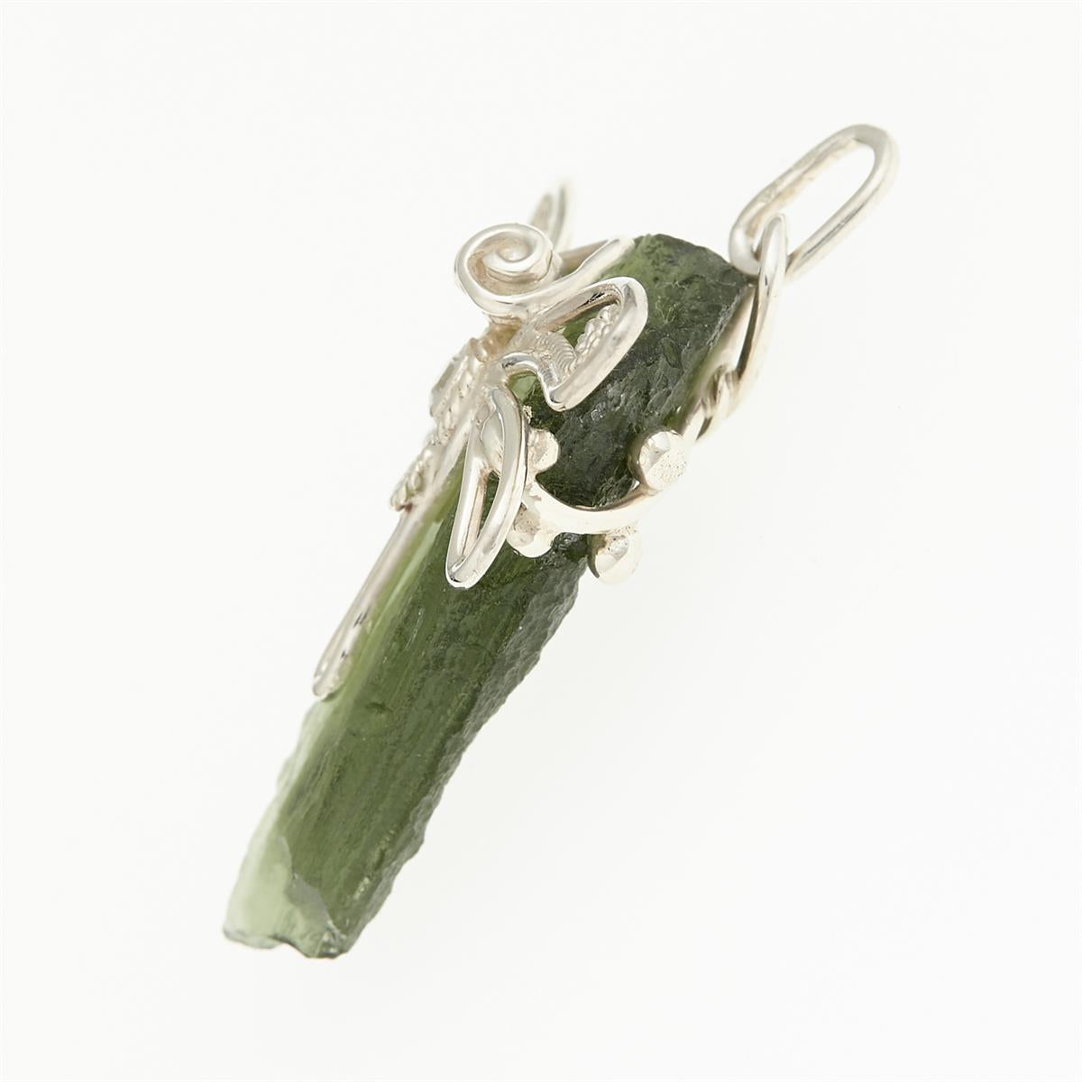 Silver pendant with moldavite and zirconia - dragonfly DR10412