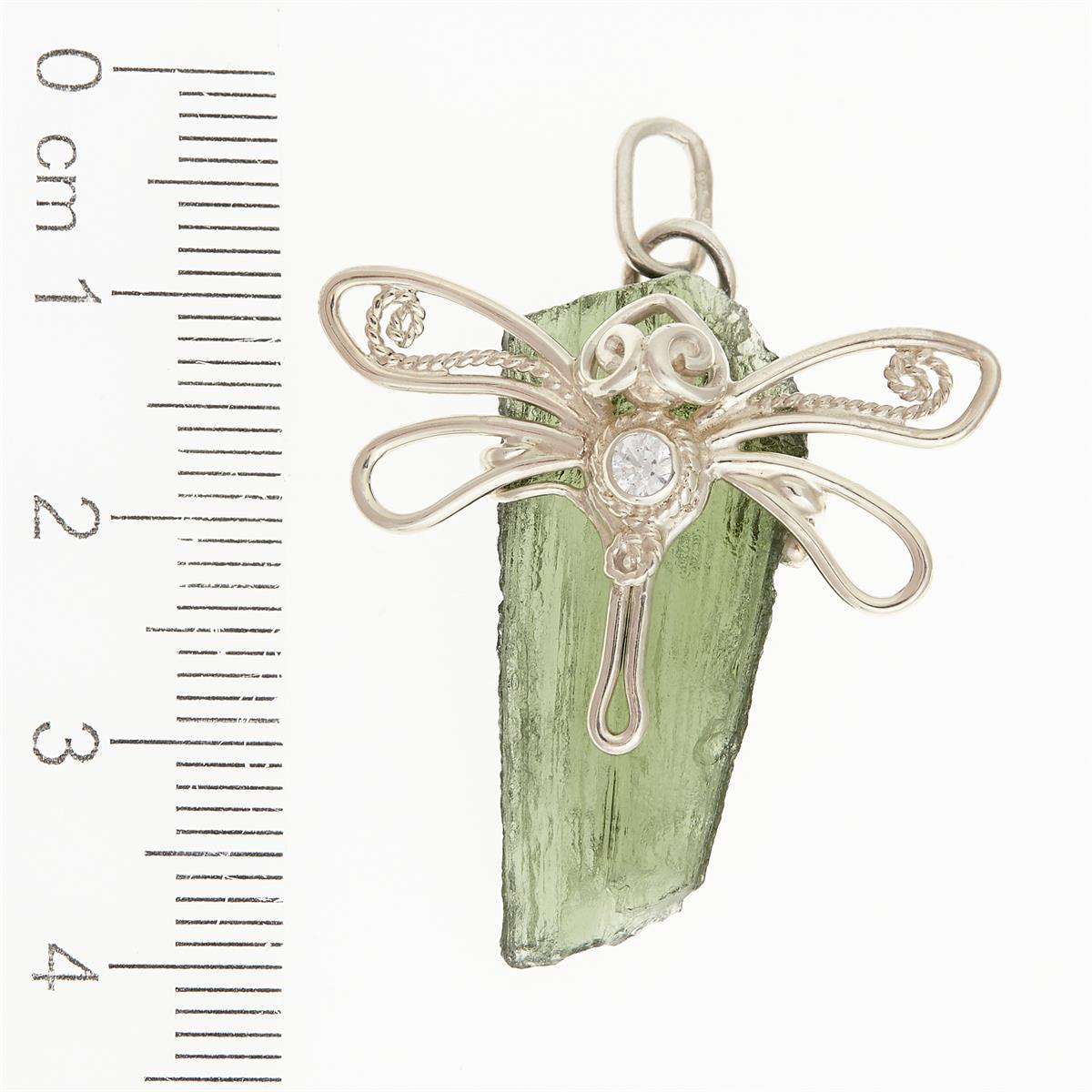 Silver pendant with moldavite and zirconia - dragonfly DR10412