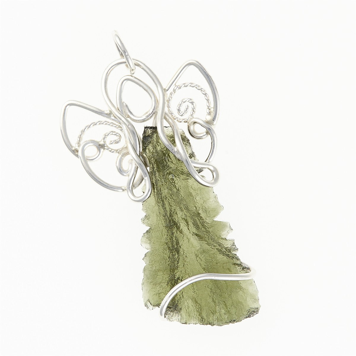 Silver pendant with moldavite - angel 11033