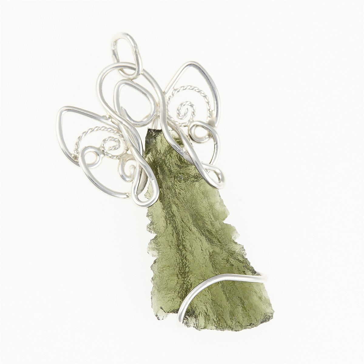 Silver pendant with moldavite - angel 11033