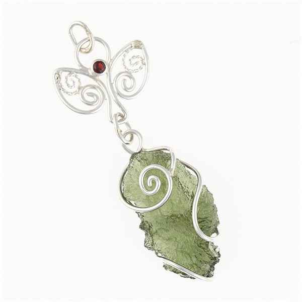 Ciondolo in argento con moldavite e granato - 11037