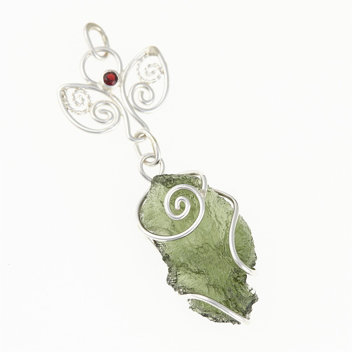 Silver pendant with moldavite and garnet - 11037