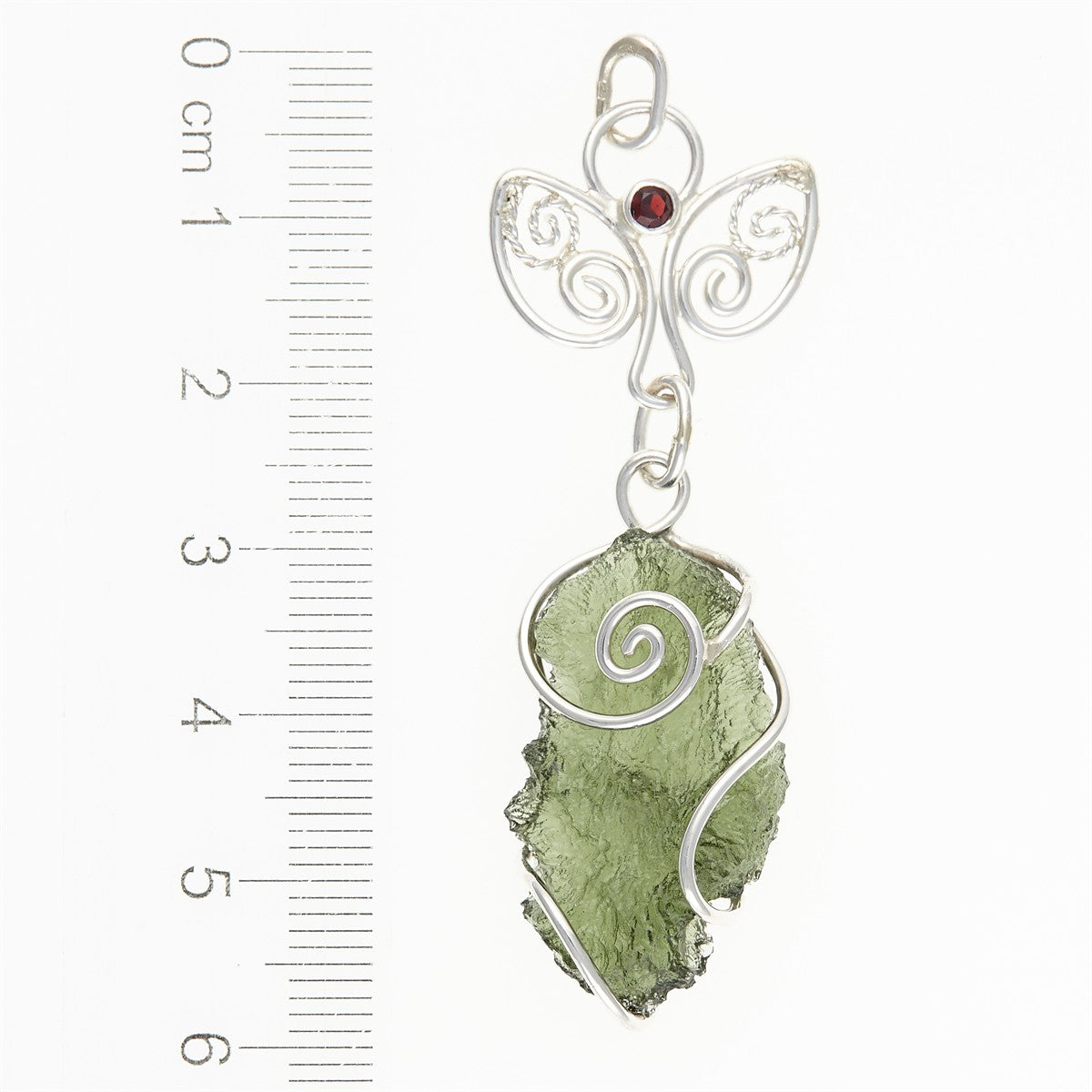 Silver pendant with moldavite and garnet - 11037