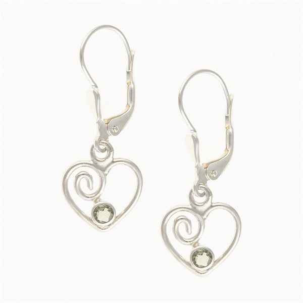 Orecchini in argento con Moldaviti - a forma di cuore DR26-003