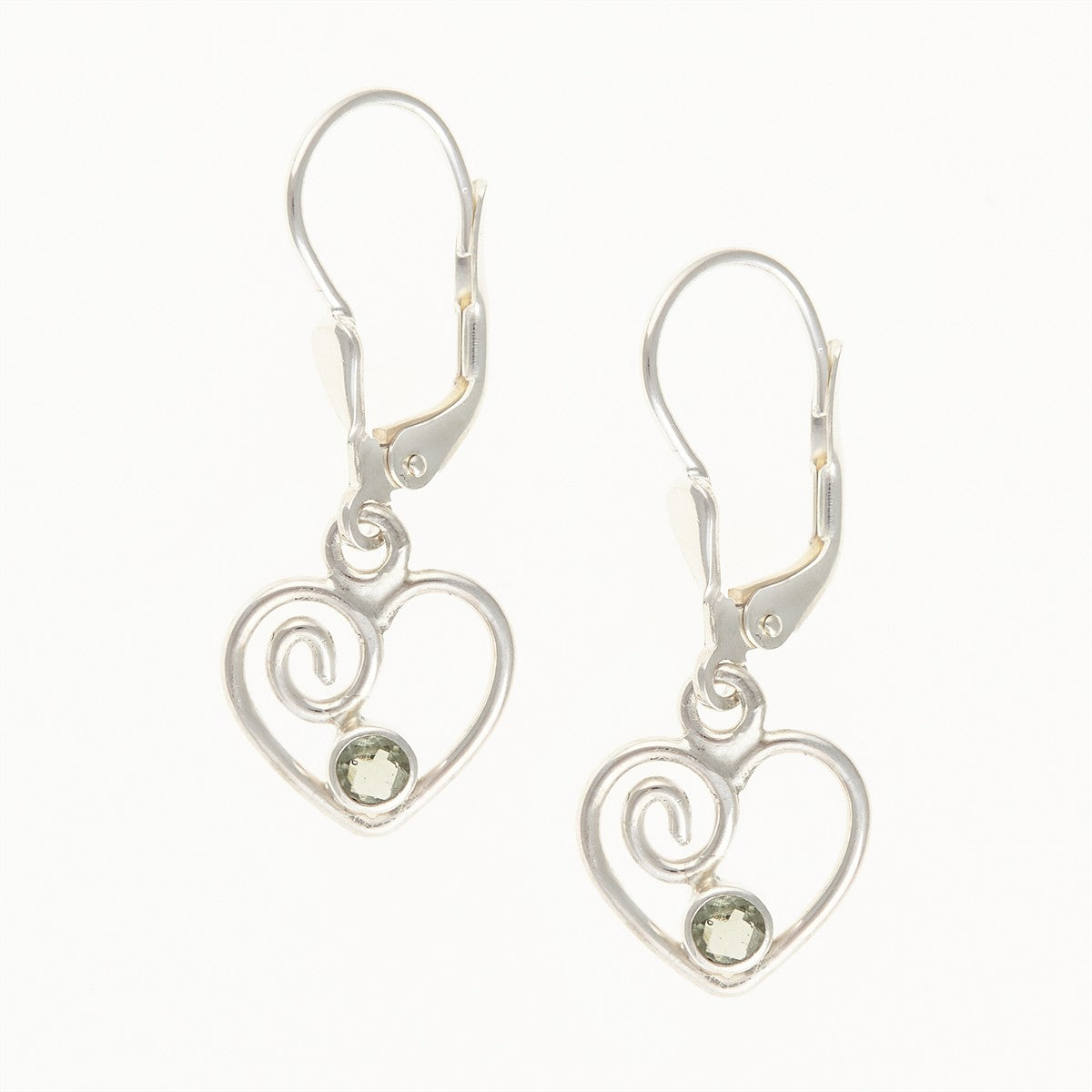Silver earrings with moldavites - heart DR26-003