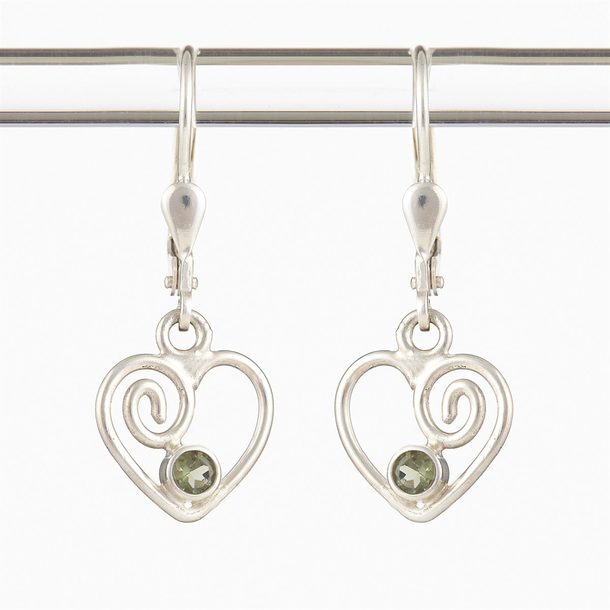 Silver earrings with moldavites - heart DR26-003