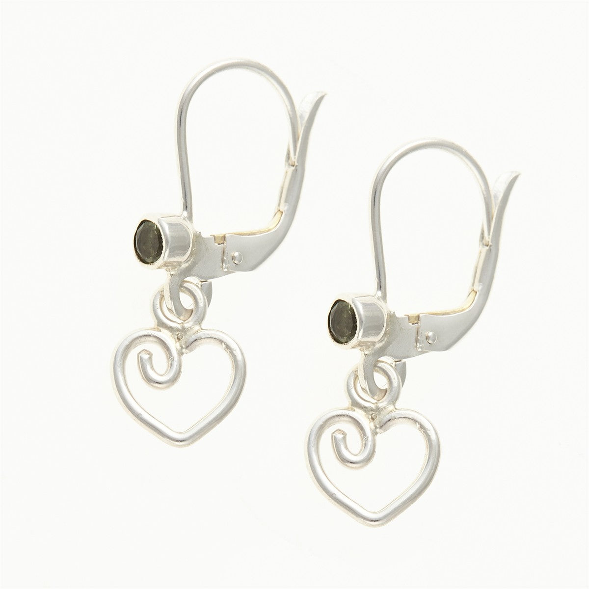Silver earrings with moldavites - heart DR26-004