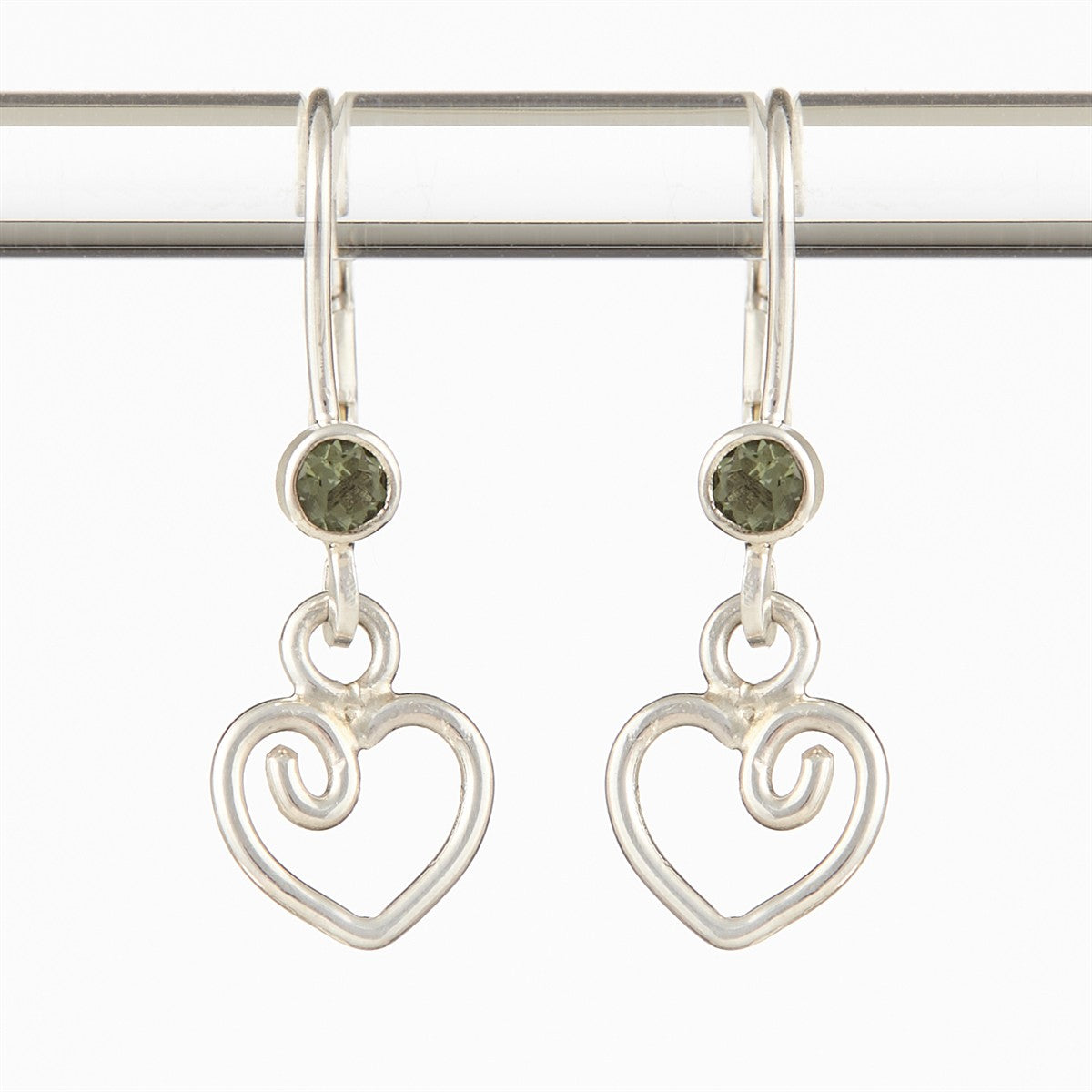 Silver earrings with moldavites - heart DR26-004