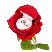 Burgundy velvet ring box - rose F-888