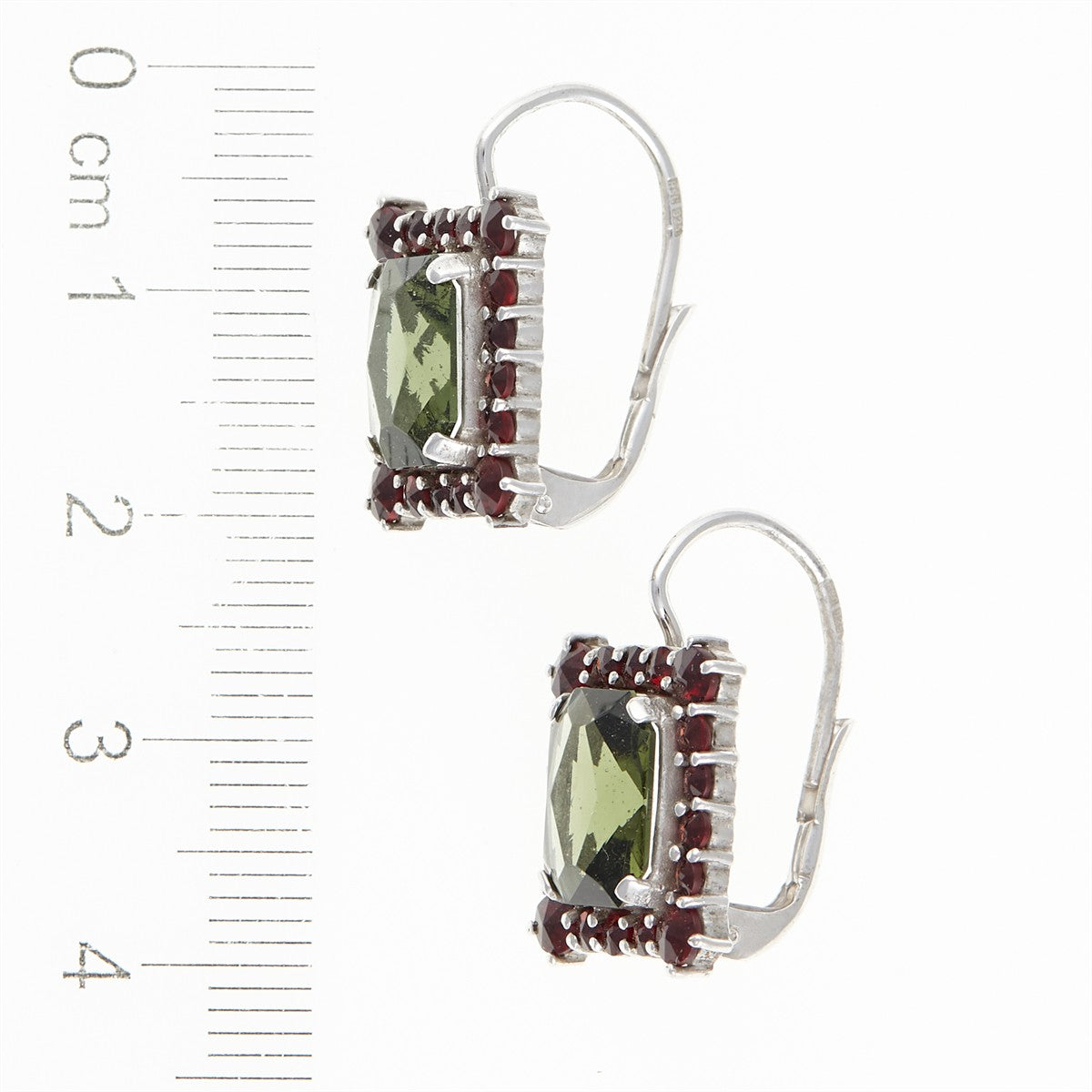 Silver earrings with moldavites and garnets 001G