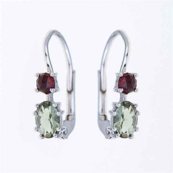 Orecchini in argento con moldaviti e granati 5538-1