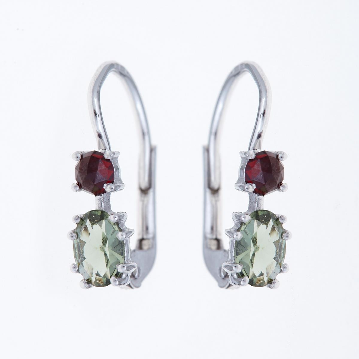Silver earrings with moldavites and garnets 5538-1