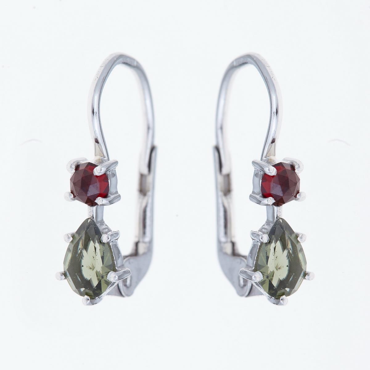 Silver earrings with moldavites and garnets 5538-2