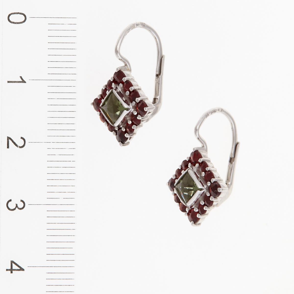 Silver earrings with moldavites and garnets 9022