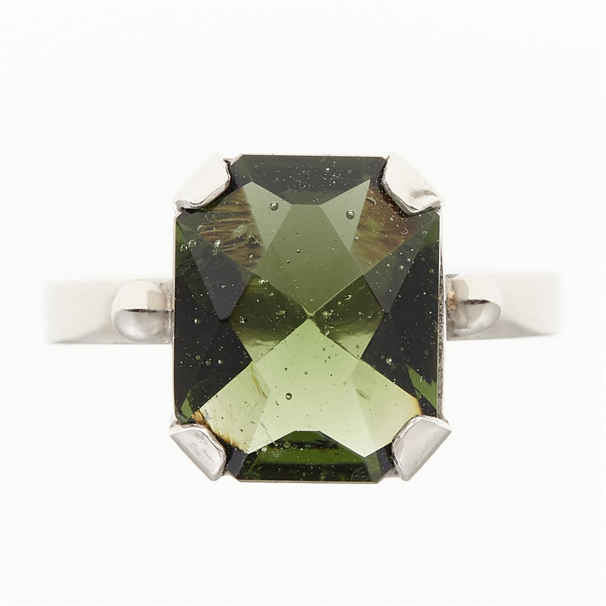 Silver ring with moldavite 006