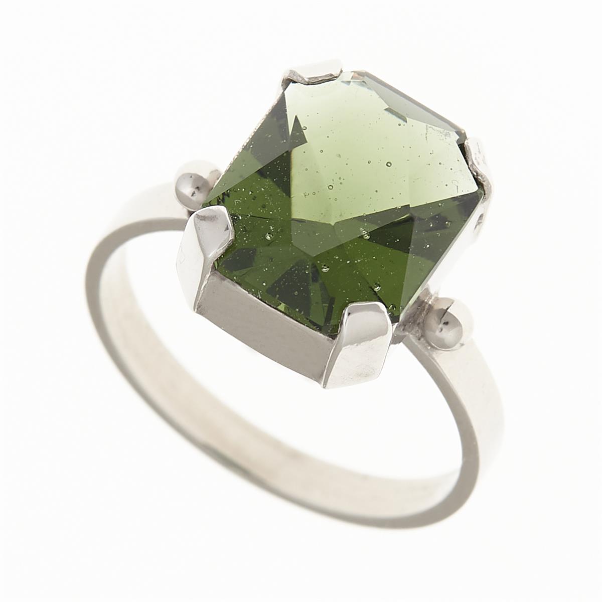 Silver ring with moldavite 006
