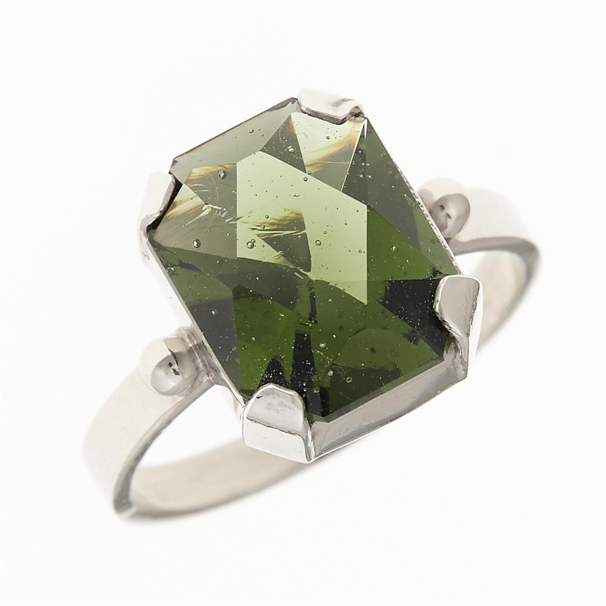 Silver ring with moldavite 006