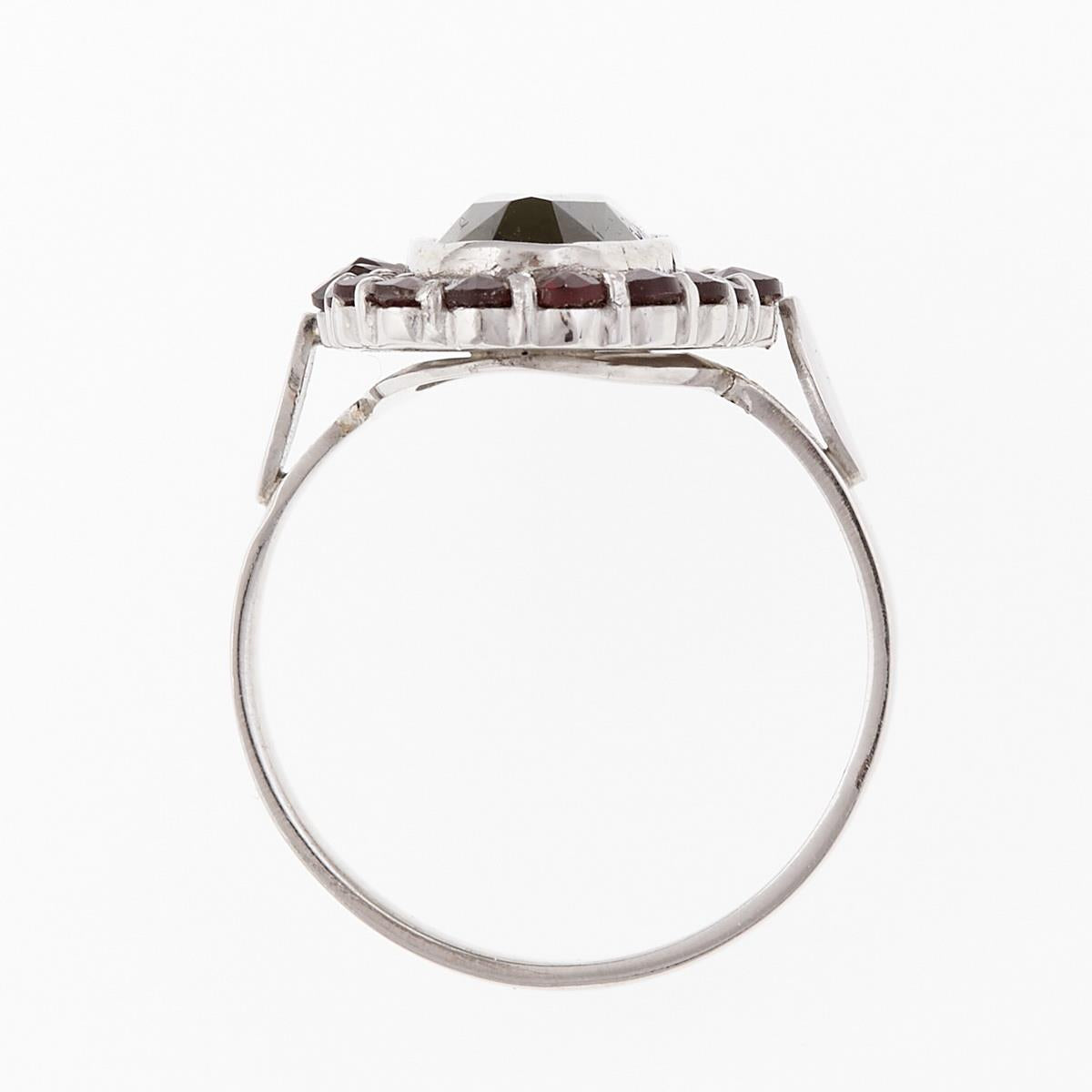 Silver ring with moldavite and garnets 007