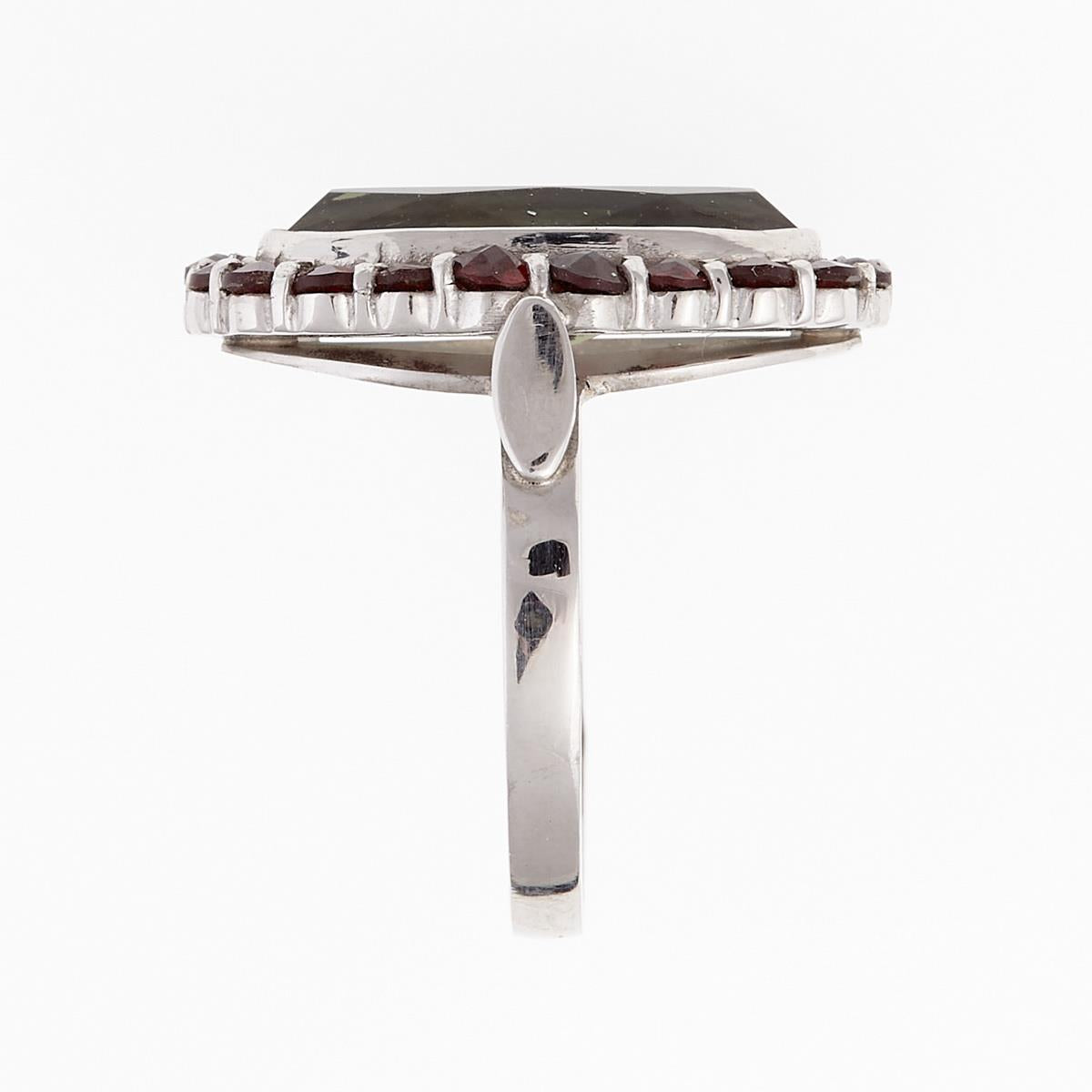 Silver ring with moldavite and garnets 007