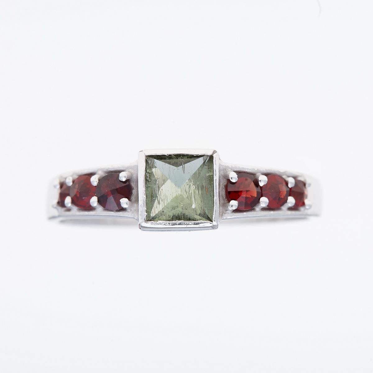 Silver ring mit moldavite and garnets 2025