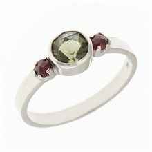 Anello Argento con moldavite e granati 2368