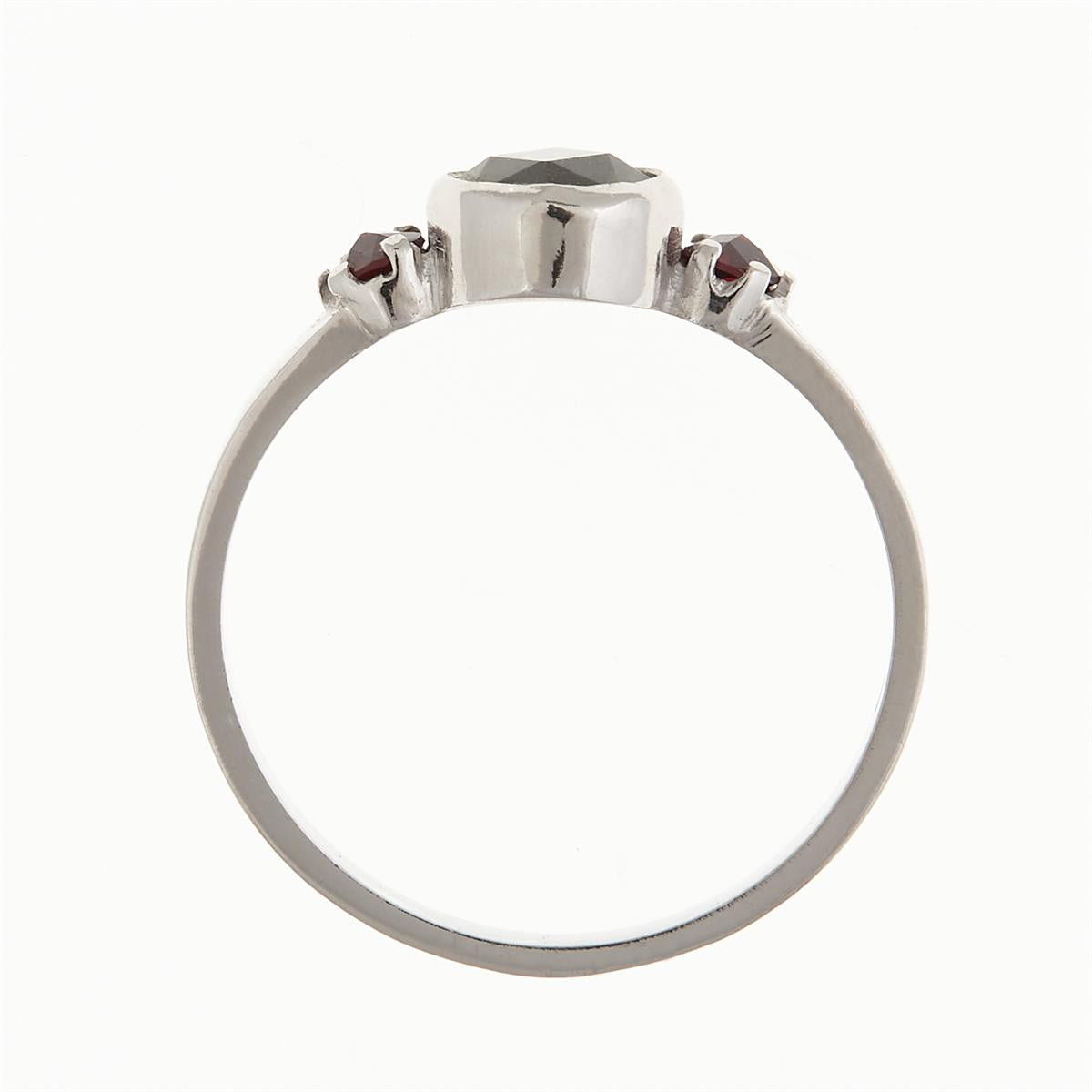 Silver ring mit moldavite and garnets 2368