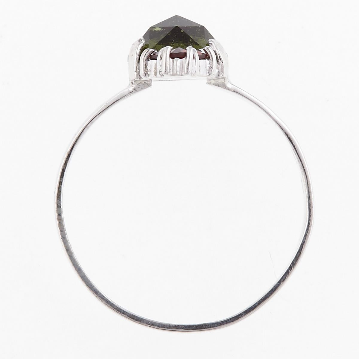 Silver ring with moldavite and garnets 2M