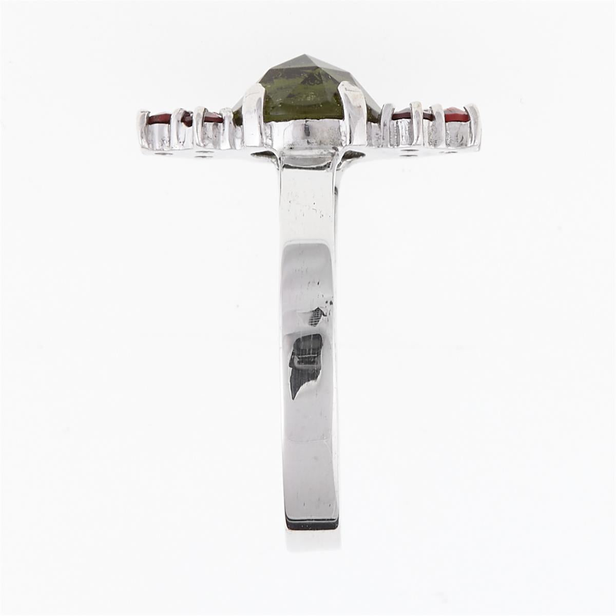 Silver ring with moldavite and garnets 2M