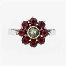 Silver ring with moldavite and garnets 9013