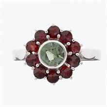 Anello in argento con moldavite e granati 9014