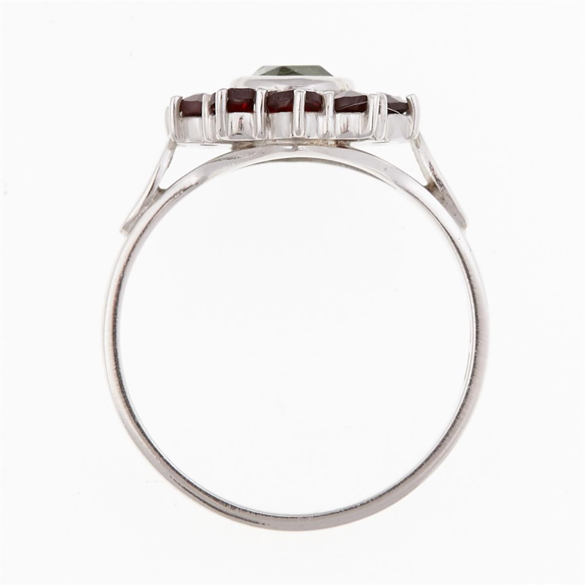 Silver ring with moldavite and garnets 9014