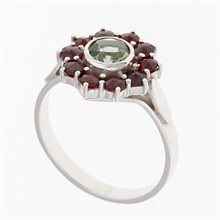 Anello in argento con moldavite e granati 9014