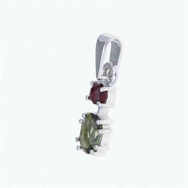 Silver pendant with moldavite and garnet 5538-1
