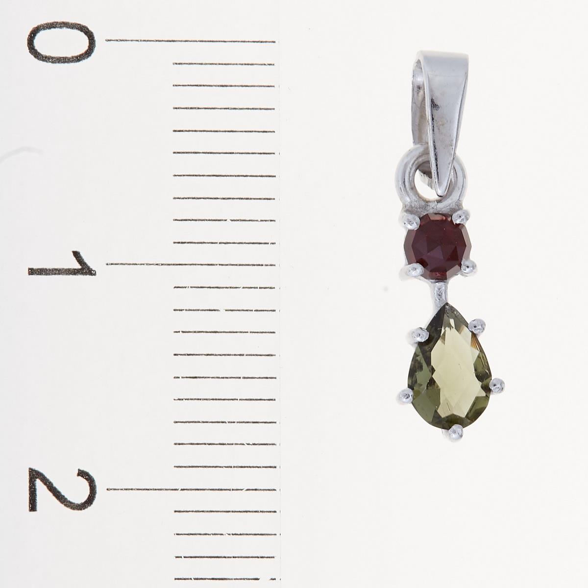 Silver pendant with moldavite and garnet 5538-2