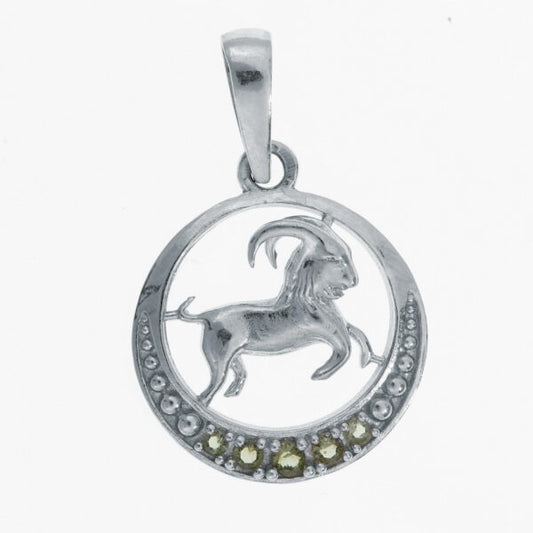 Segno zodiacale in argento con moldaviti  – Capricorn