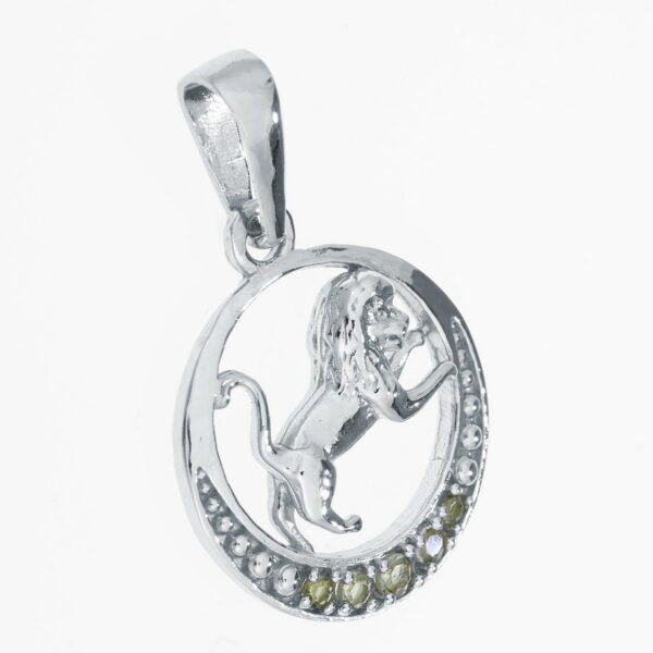 Segno zodiacale in argento con moldaviti  – Leo (Lion)