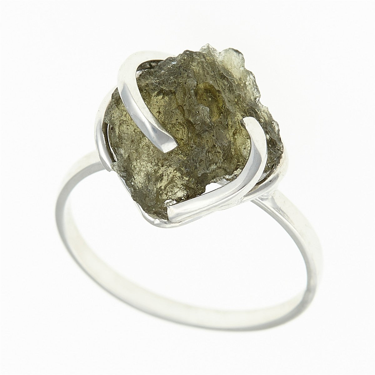Silver ring with natural moldavite 25-009